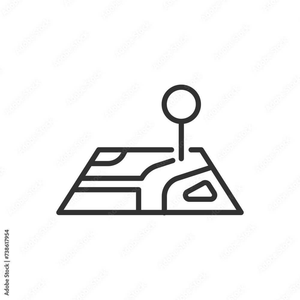 Map and pin, linear icon. Line with editable stroke Map and pin, linear icon. Line with editable stroke