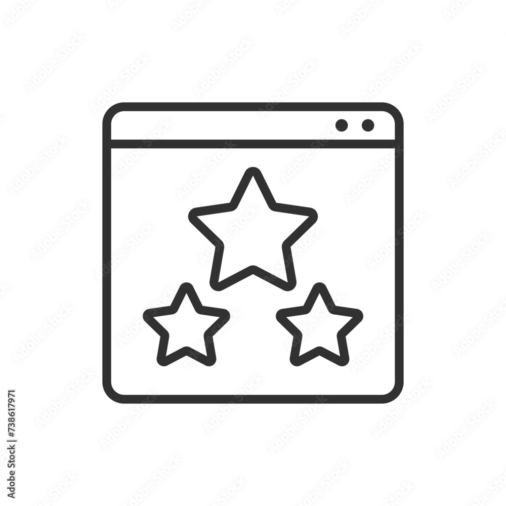 Web site rating, linear icon. Web page with stars. Line with editable stroke Web site rating, linear icon. Web page with stars. Line with editable stroke
