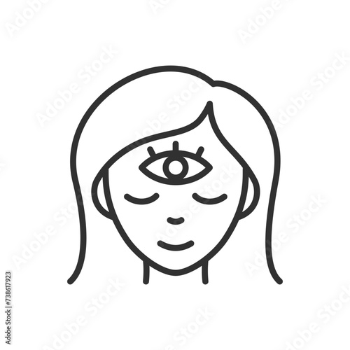 Third eye, linear icon. Meditation, enlightenment. Line with editable stroke