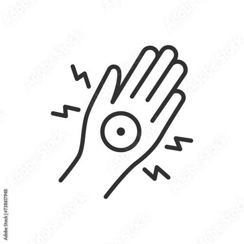 Pain in the palm, linear icon. Trauma, inflammation, contusion. Line with editable stroke