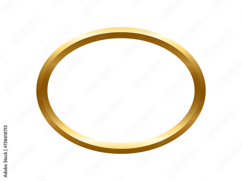 Gold ellipse frame for picture with shadow on white background. Oval blank space for picture, painting, card or photo. 3d realistic tube template vector illustration. Simple golden object mockup Gold ellipse frame for picture with shadow on white background. Oval blank space for picture, painting, card or photo. 3d realistic tube template vector illustration. Simple golden object mockup