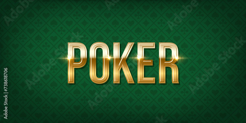 Poker green table background vector illustration. Realistic playing field with gold lettering poker for blackjack game. Casino concept