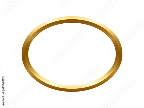 Gold ellipse frame for picture with shadow on white background. Oval blank space for picture, painting, card or photo. 3d realistic tube template vector illustration. Simple golden object mockup