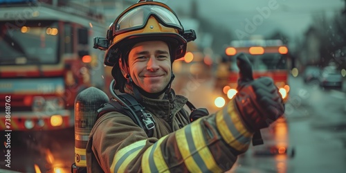 Fireman's Thumbs-Up Amidst Emergency Response