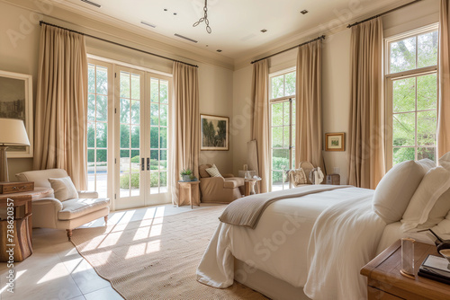 Interior of bedroom at a luxury resort beautiful elegant french country home or  hotel 
