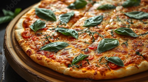 Hot pizza, perfectly baked in a stone oven, conveys the rustic charm and authentic appeal of this traditional cooking method. Highlights the golden, slightly charred crust and the delicious filling.