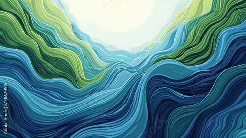 Abstract Wavelike Illustrations in Blue and Green, Symbolizing Earth's Natural Rhythms.