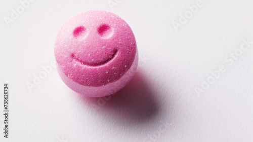 Pink medicine pill with embossed happy smiley photo