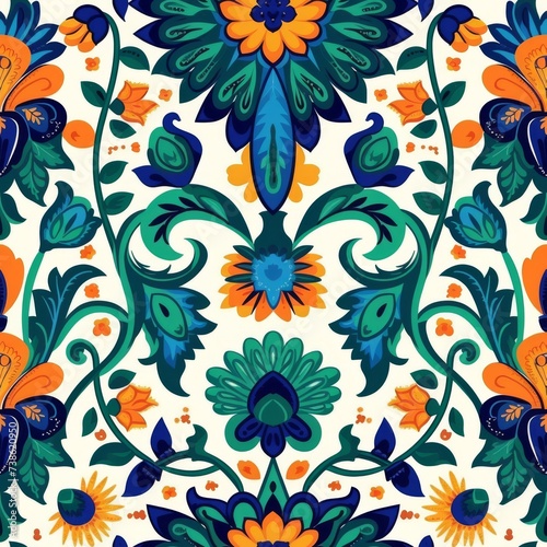 Symmetrical Botanical Kaleidoscope Illustration in Vivid Colors.