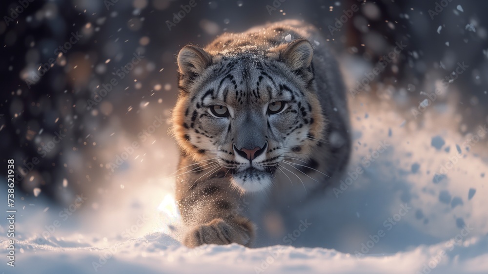 A magnificent siberian tiger gracefully traverses through the snow-covered terrain, showcasing its fierce and regal presence as a powerful terrestrial mammal in the wintry wilderness