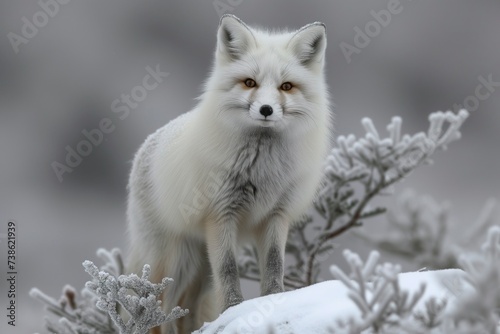 A majestic swift fox braves the freezing winter  standing gracefully in a sea of white snow  embodying the essence of wild beauty