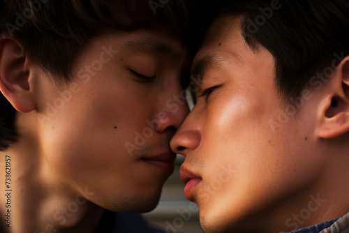 Two Asian young men kissing