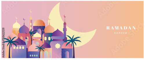 Ramadan Kareem. Islamic  greeting card template with ramadan for design, poster, media banner.