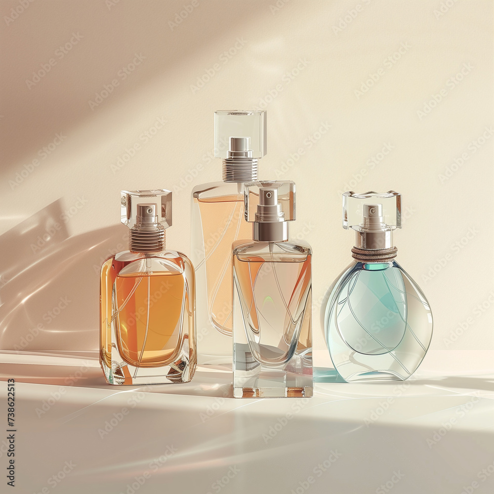 Elegant Perfume Bottle on Beige Background: Timeless Fragrance in a Captivating Presentation Elegant Perfume Bottle on Beige Background: Timeless Fragrance in a Captivating Presentation