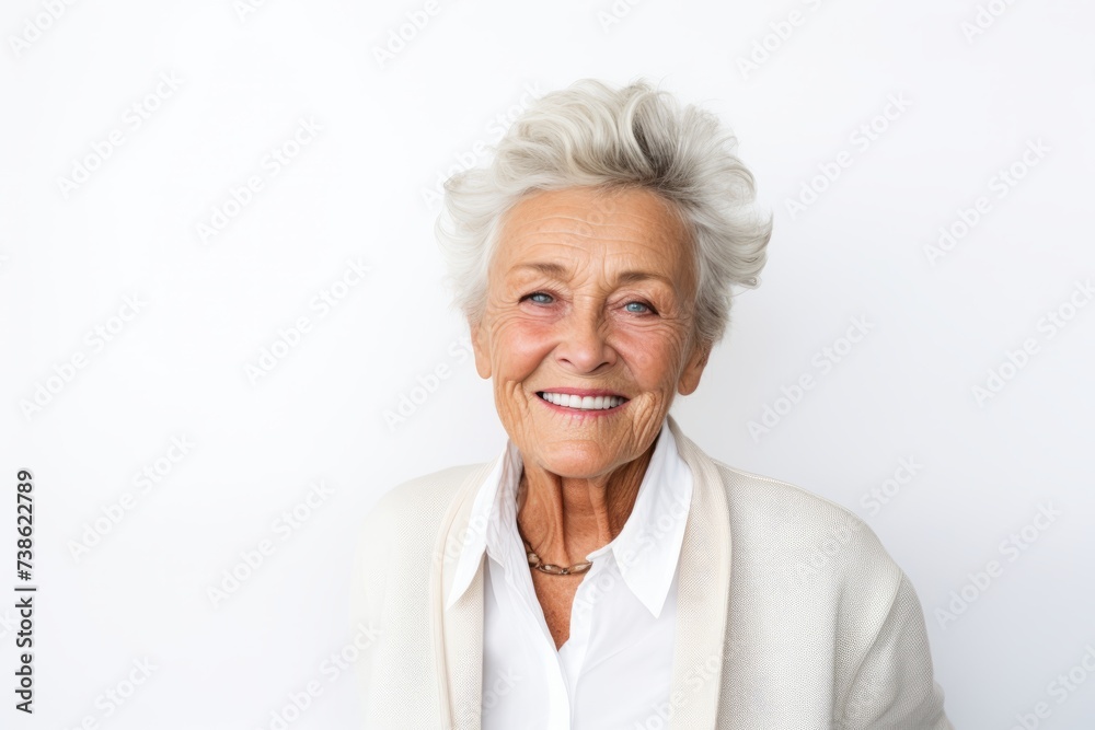 Portrait of a senior woman smiling at the camera on a white background Portrait of a senior woman smiling at the camera on a white background