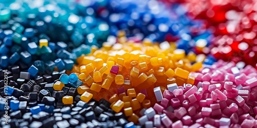 Plastic granules close up view Polymer pallet, Generative AI 