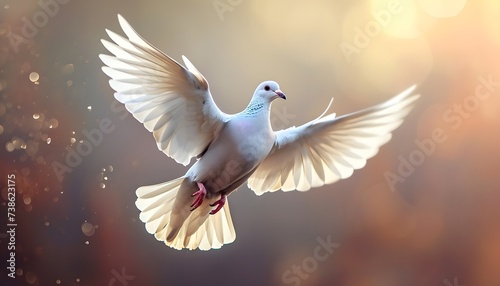 dove of peace in flight spreading wings light background © Steven