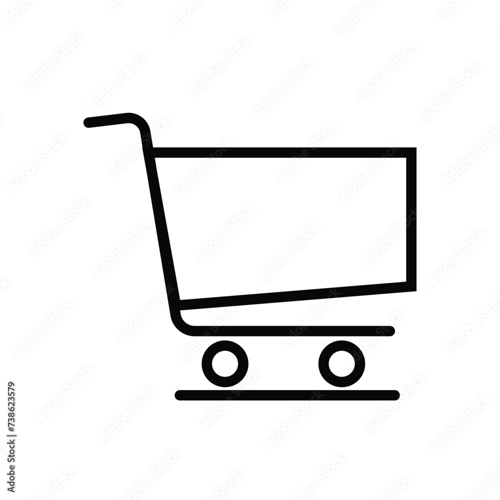 Shopping cart icon symbol. Flat shape trolley web store button. Online shop logo sign. Vector illustration isolated image on white artboard. Shopping cart icon symbol. Flat shape trolley web store button. Online shop logo sign. Vector illustration isolated image on white artboard.