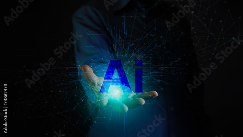 Wallpaper Mural Ai technology, man holding AI icon global networks. Artificial Intelligence technology. AI technology Machine learning data analysis and data management, Futuristic technology transformation.. Torontodigital.ca