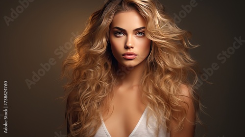 Beautiful Blonde Girl. Healthy Long Curly Hair