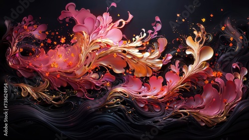 Colorful flowers: a breathtaking digital art with pink and orange flowers on a black background