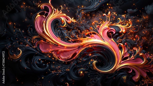 Swirling flames: a fractal fire background with black and orange swirls © LIDIIA