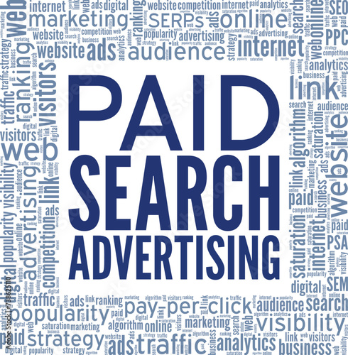 Paid Search Advertising word cloud conceptual design isolated on white background.