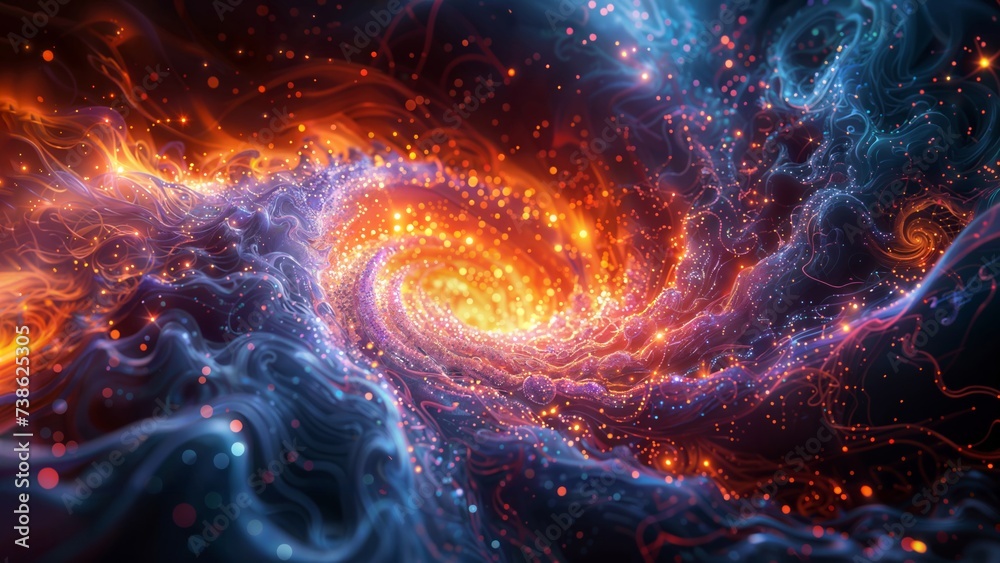 Swirling galaxies: a colorful and intricate spiral background with nebulae and fractals - obrazy, fototapety, plakaty 