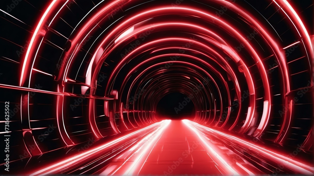 Tunnel warp speed motion made of neon red rays of light in plain black background from Generative AI Tunnel warp speed motion made of neon red rays of light in plain black background from Generative AI
