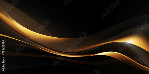 Abstract background with realistic golden and black wavy fluid shape. Interwined gold stripes. Generative AI