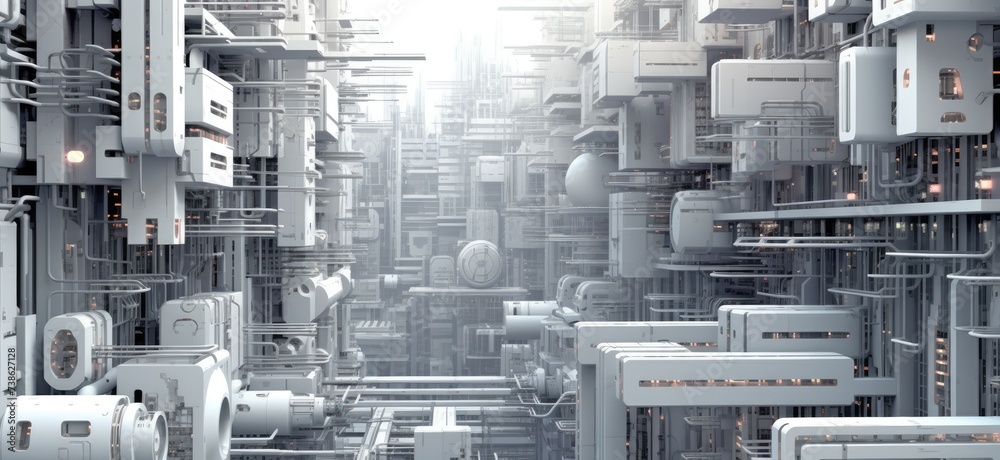  a sci-fi future, where futuristic buildings rise like monuments to tomorrow's architecture