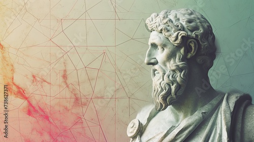 Pythagoras Philosopher Statue With Creative Design Background photo