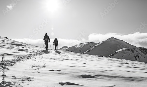 Climbing Together: A Wintry Journey of Two Souls Ascending a Snowy Hill