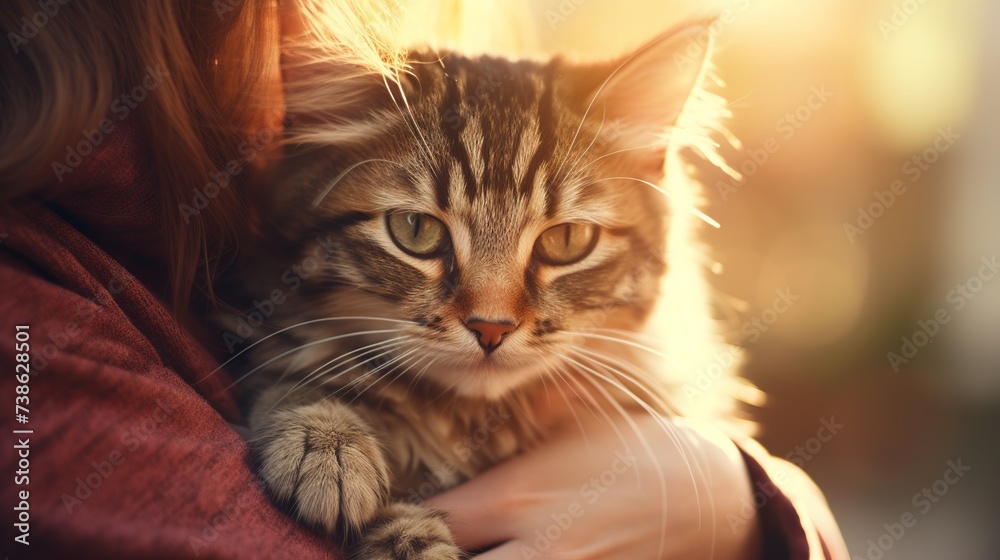 Lovely cat in human hands, vintage effect love for the animals