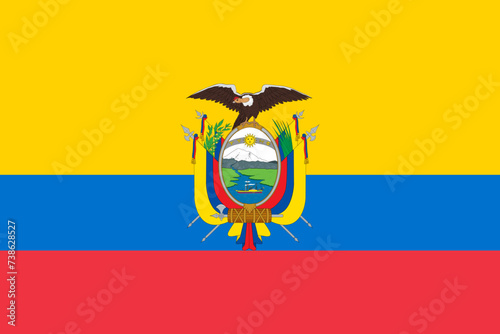 Close-up of yellow, blue and red national flag of country of Ecuador with condor and landscape. Illustration made February 17th, 2024, Zurich, Switzerland. photo