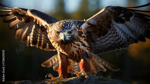 Red-Tailed Hawk Soaring Through Yellowstone's Clear Blue Sky