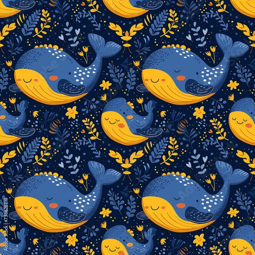Cute Whale childish seamless background
