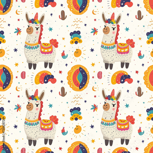 Cute Funny Seamless Pattern Background with Lama