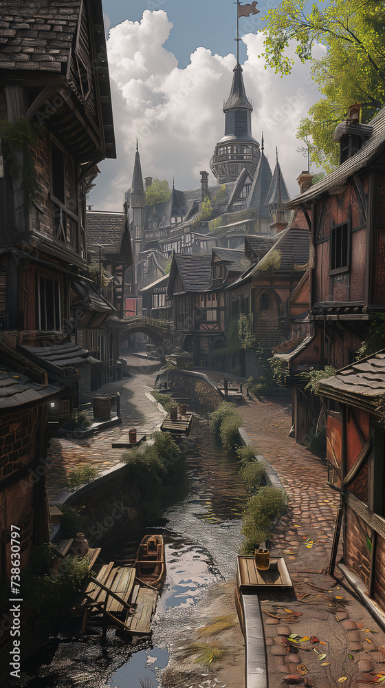 Europe 1400s, medieval, European town, no people, realistic, photo, photorealistic, ultra detailed, 8K,