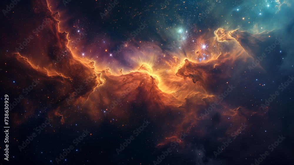 
A visually stunning image of a nebula, its clouds of gas and dust shining brightly against a dark backdrop. The nebula is surrounded by stars and other cosmic objects, creating a sense of wonder and 