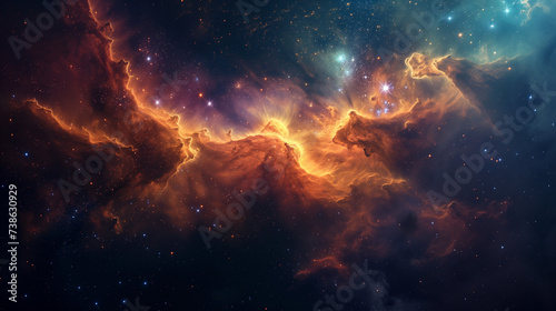  A visually stunning image of a nebula, its clouds of gas and dust shining brightly against a dark backdrop. The nebula is surrounded by stars and other cosmic objects, creating a sense of wonder and 