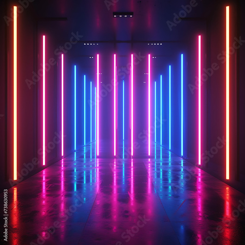 Modern 3D rendering featuring a neon background with dynamic, glowing vertical lines creating a captivating visual spectacle © thisisforyou