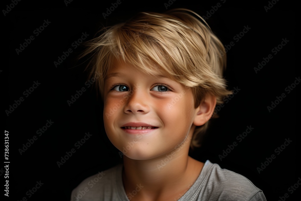 Portrait of a beautiful little boy with blond hair on a black background Portrait of a beautiful little boy with blond hair on a black background