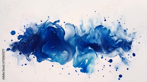 Abstract splashes liquid of blue paint on white background photo