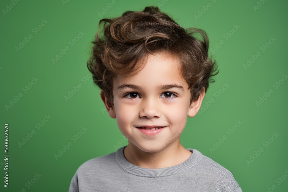 Portrait of a cute little boy smiling at camera over green background. Portrait of a cute little boy smiling at camera over green background.