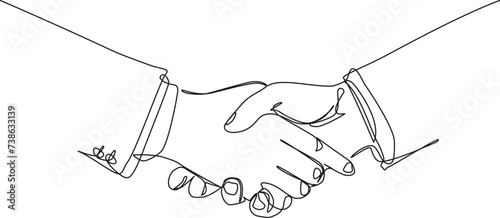 continuous single line drawing of businessmen shaking hands, business handshake line art vector illustration