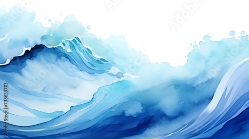 Serene Blue Watercolor Waves.Artistic watercolor painting of serene blue waves, ideal for themes of tranquility, nature, and the fluidity of water in art.