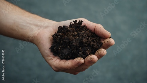 male hand holding a handful of earth, protecting the planet, earth hour