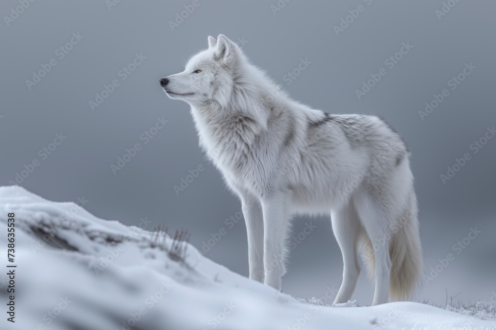 A majestic wolfdog stands proudly amidst the winter's icy embrace, a symbol of strength and resilience in the face of freezing adversity A majestic wolfdog stands proudly amidst the winter's icy embrace, a symbol of strength and resilience in the face of freezing adversity