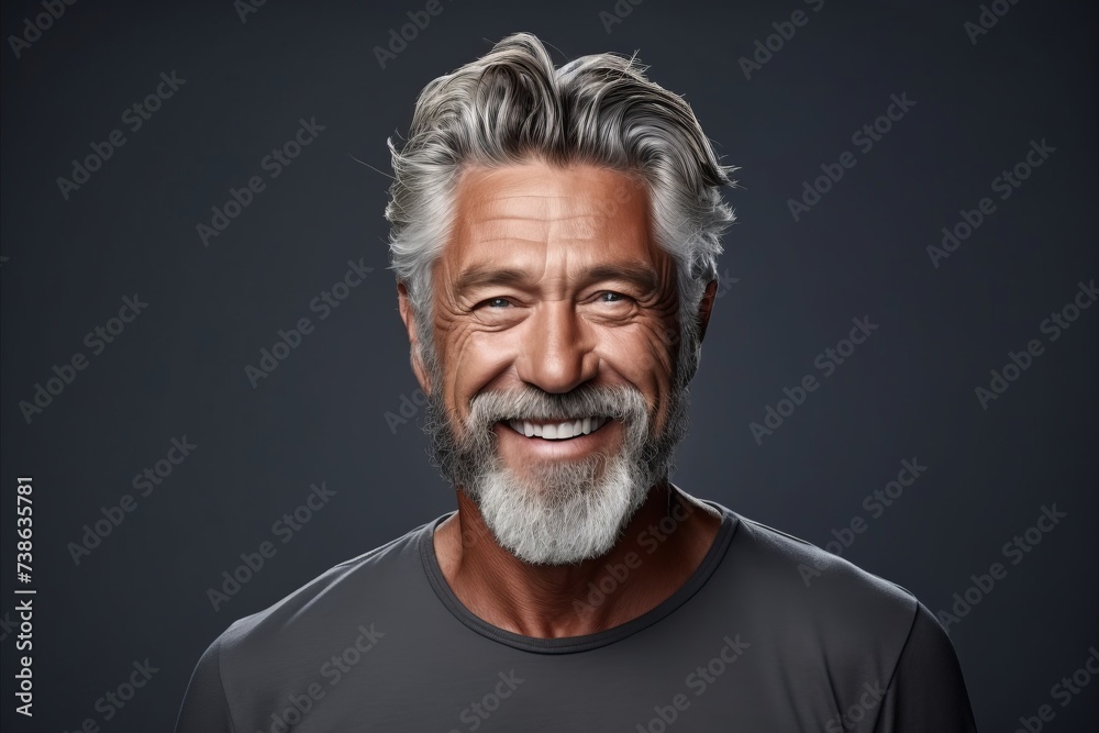 Portrait of a happy senior man with grey hair and beard. Portrait of a happy senior man with grey hair and beard.